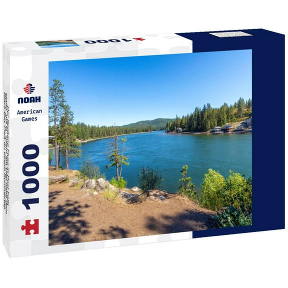 Noah Jigsaw Puzzle Der Spokane Fluss in Post Falls, Idaho, mit Häusern am Ufer nahe dem Black Bay Park an einem Sommertag 1000 pieces