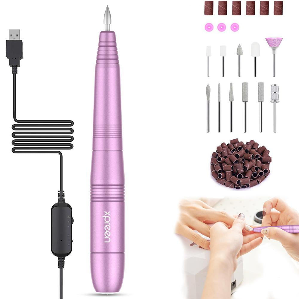 Portable Electric Acrylic Nail Drill File Buffer Machine Kit for Liquid Monomer Dip Powder Polygel Gel Polish Tips with Professional Salon Manicure Pedicure Brush Efile Set 25pcs Sanding Band