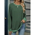 thumbnail image 4 of Womens Casual Striped Long Sleeve Shirt Trendy Crew Neck Slim Loose Fit Basic Blouses Tops Green & Black XL, 4 of 8