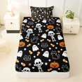 thumbnail image 3 of Castle Fairy Cute Halloween Twin Sheets 3pcs,Ghost Pumpkin Cat Skeleton Allover Bedding,Orange Black,1 Fitted Sheet,1 Flat Sheet and 1 Pillowcase, 3 of 6