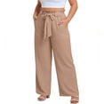 thumbnail image 2 of Miluxas Women's Plus Size High Waist Wide Leg Pants Paper Bag Waist Comfy Work Casual Pants with Pockets for Summer Lounge Vacation Beige, 2 of 7