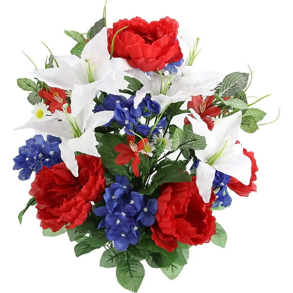 Admired by Nature Artificial Full Hydrangea Mixed Bush, Red White Blue, 24 Stems - Blue - GPB4307-RD/WT/BL