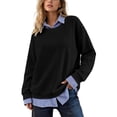 thumbnail image 4 of Dpjklzsn Women's Layered Look Crewneck Sweatshirt with Striped Collar, Cuffs and Shirt Hem, 4 of 9