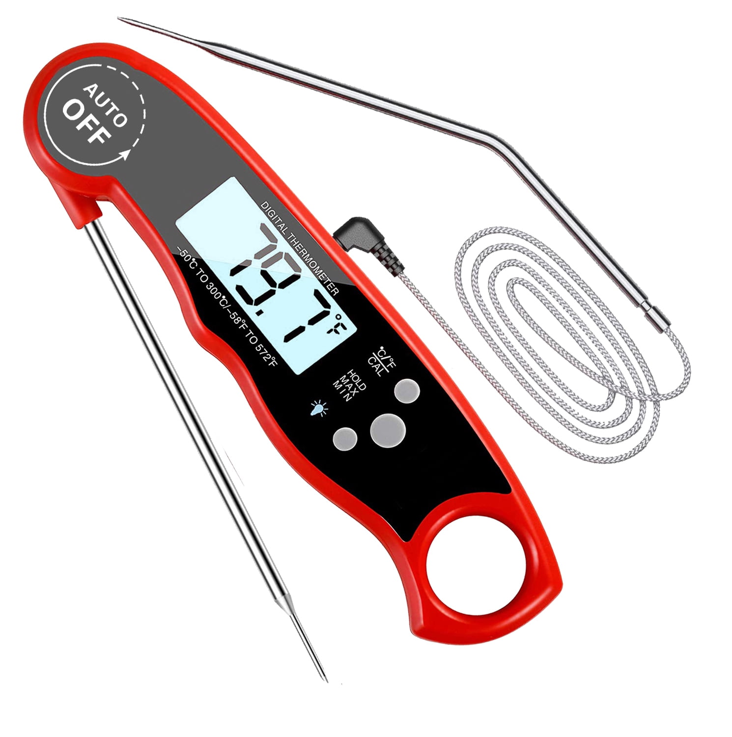 Digital Meat Thermometer for Cooking, Dual Probe Instant Read Food Thermometer with LCD Screen, Waterproof Cooking Thermometer with Alarm for Grilling, Smoker, BBQ, Oven