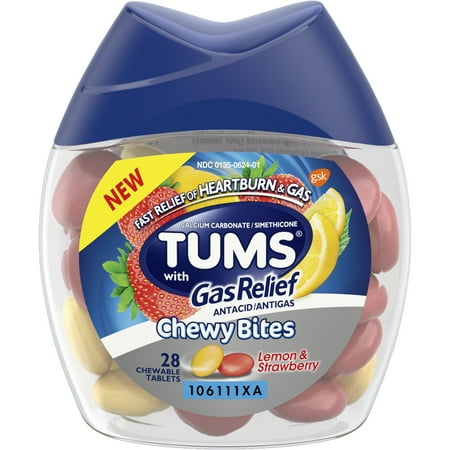 (2 Pack) Tums chewy bites antacid with gas relief, melon-berry hard shell chews for heartburn + gas relief, (Best Formula For Silent Reflux And Gas)