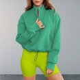 thumbnail image 3 of Sudadera Sudaderas informales para mujer, traje de vacaciones de mezcla de algodón con cordón y dobladillo con media cremallera Ygjytge Verde T XXL para Mujer, 3 of 7