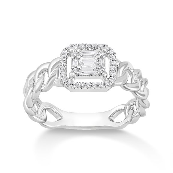 Araiya 10K White Gold Diamond Halo Band Ring for Women (1/4 cttw, I-J Color, I2-I3 Clarity), Size 7