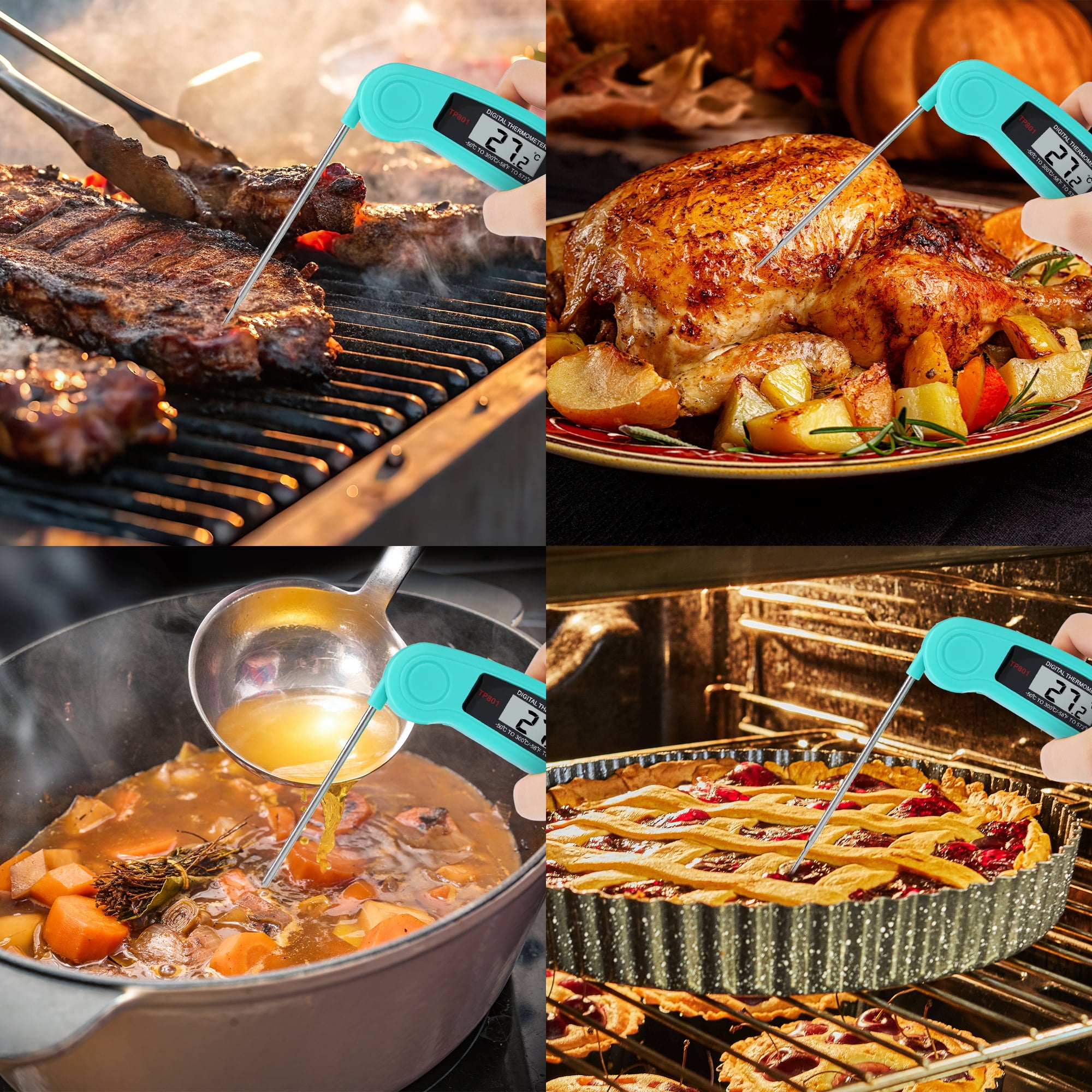 Unique Bargains Digital Meat Instant Read Food Thermometer Black/Green
