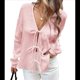 thumbnail image 3 of Blusa de Larga Abullonada Estilo Babydoll con Lazo Delantero para Mujer, Estilo Informal Y2K Rosa XXL, 3 of 8