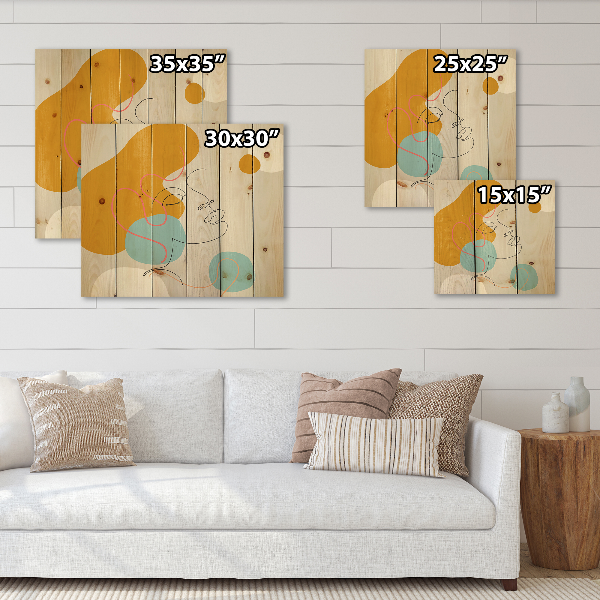 Designart 'Minimal Portrait of Female Face Drawn With One Line I' Modern Print on Natural Pine Wood