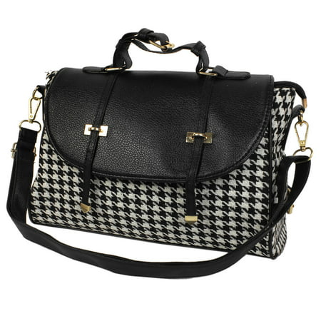 2015 New Women&#39;s Houndstooth Double Arrow Handbag Shoulder Bag Black White - 0