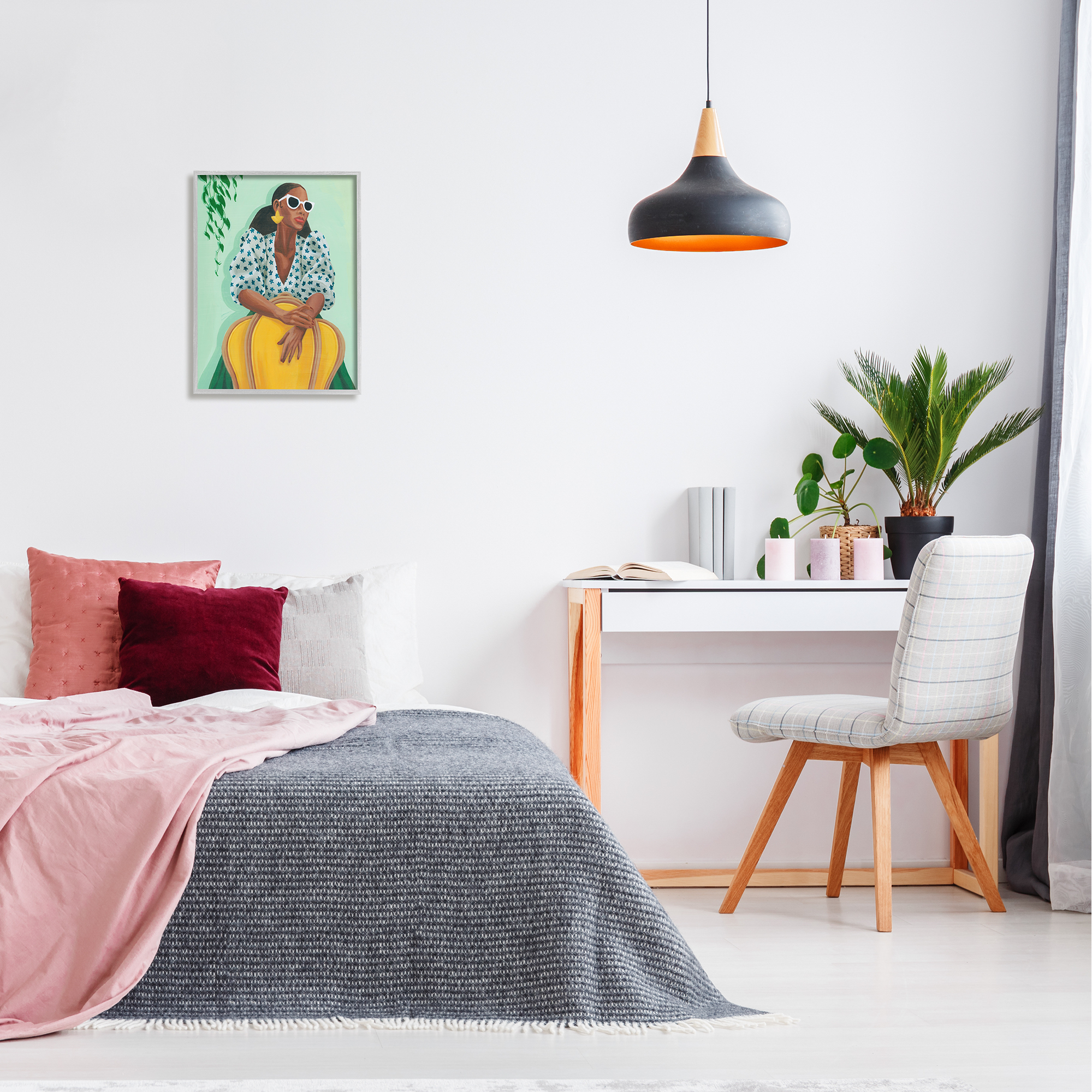 Stupell Stylish Woman Trendy Portrait Beauty & Fashion Painting Gray Framed Art Print Wall Art
