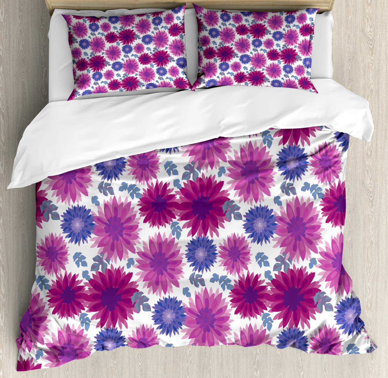 Garden Duvet Cover Set King Size, Chrysanthemum with Blooming Petals