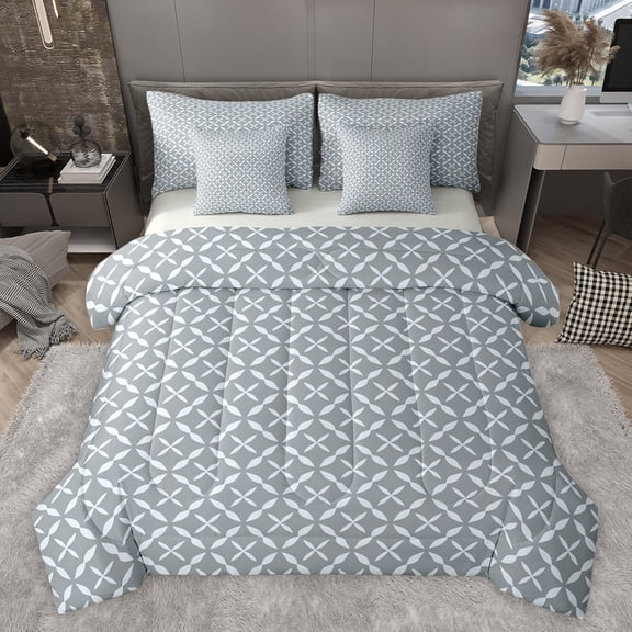 Homewish Abstract Ombre Twin Bedding Sets 7-Piece for Teen, Modern Fashion Buffalo Bedding Comforter Set, Stripes Lines Reversible Sheet Sets, Breathable Home Decor