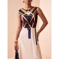 thumbnail image 5 of Apricot Geometric Print Sleeveless Maxi Dress For Summer Festival, Vacation, Beach, Street Style, 5 of 8