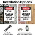 thumbnail image 3 of (2 Pack) Portrait Pool Closed Strong Chemicals In Use OSHA Danger Sign 10 Inch X 14 Inch Indoor / Outdoor Rust-Free Aluminum Metal Signs for Workplace, Workshop, and Construction Site,, 3 of 8