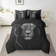 thumbnail image 2 of Retro Lion Bedding Set Twin 7 Piece Black Grey Lion Head Bed In A Bag With Sheets Vintage Safari Animal Comforter Set Teen Adults Men Lightning Wildlife Bed Set, 2 of 5