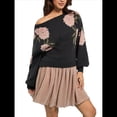 thumbnail image 2 of Suéter Floral Vintage para Mujer, Cuello , Larga, Tejido Informal, Tops Tipo Jersey Negro M, 2 of 9