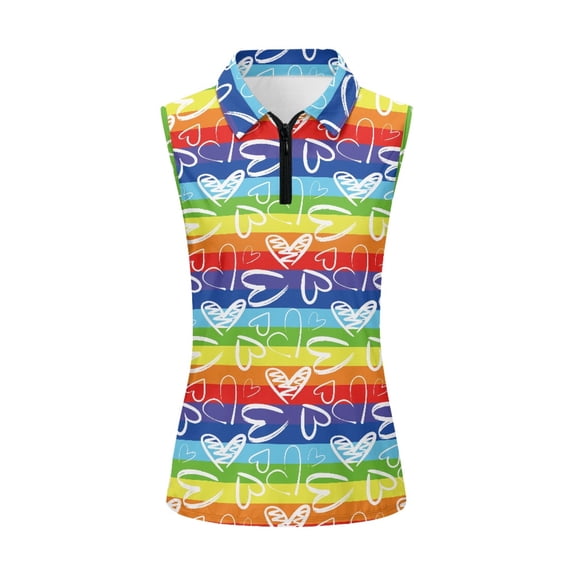 Whosucclay Heart Athletic Tank Top for Womens, Elastic Womens Golf Shirt Half Zip Casual Women Golf Sleeveless Half Zip Top