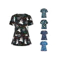 thumbnail image 6 of Christmas Scrubs Tops Women Nurse Working Uniforms Cartoon Printed V Neck Short Sleeve Medical Scrub Shirts, 6 of 6