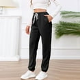 thumbnail image 4 of Ladies Winter Pants Lace-up High Waist Pockets Cotton Thermal Sweatpants Knit Textured Pajama Bottoms Joggers (XX-Large, Black), 4 of 6