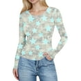 thumbnail image 2 of Aueoeo Women's Casual Shirts Round Neck Long Sleeve Star Printing Blouses Trendy Slim Tight Fitting Pit Top, 2 of 6