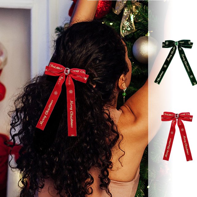 Modelos navideños Lazo de terciopelo Cinta Pinzas para el cabello Pinza superior para la parte posterior de la cabeza para mujer Accesorios para el cabello dulces y lindos Akmoler