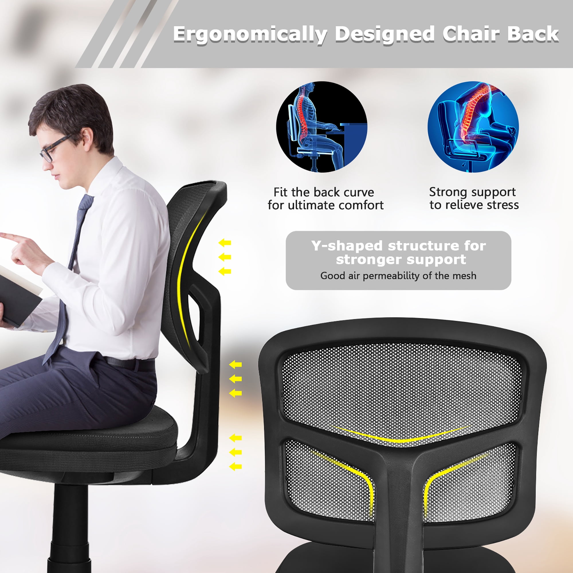 Costway Armless Office Chair Adjustable Swivel Computer Mesh Desk Chair Black