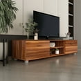 thumbnail image 2 of Modern TV Stand, TV Cabinet with 2-Tier Open Shelves and Double Doors with Storage, for TVs up to 70 inch, Wood Media Entertainment Center Console Table for Living Room, Bedroom, Walnut, D4651, 2 of 7