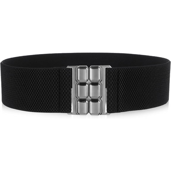 Wide Stretchy Belt for Women, Vintage Elastic Waistband Cinch Waist Belt with Interlocking Buckle for Dresses
