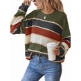 thumbnail image 3 of Striped Knit Sweater for Women Fall Winter Casual Trendy Crewneck Pullover Color Block Sweaters Y2k Tops Dark Green S, 3 of 9