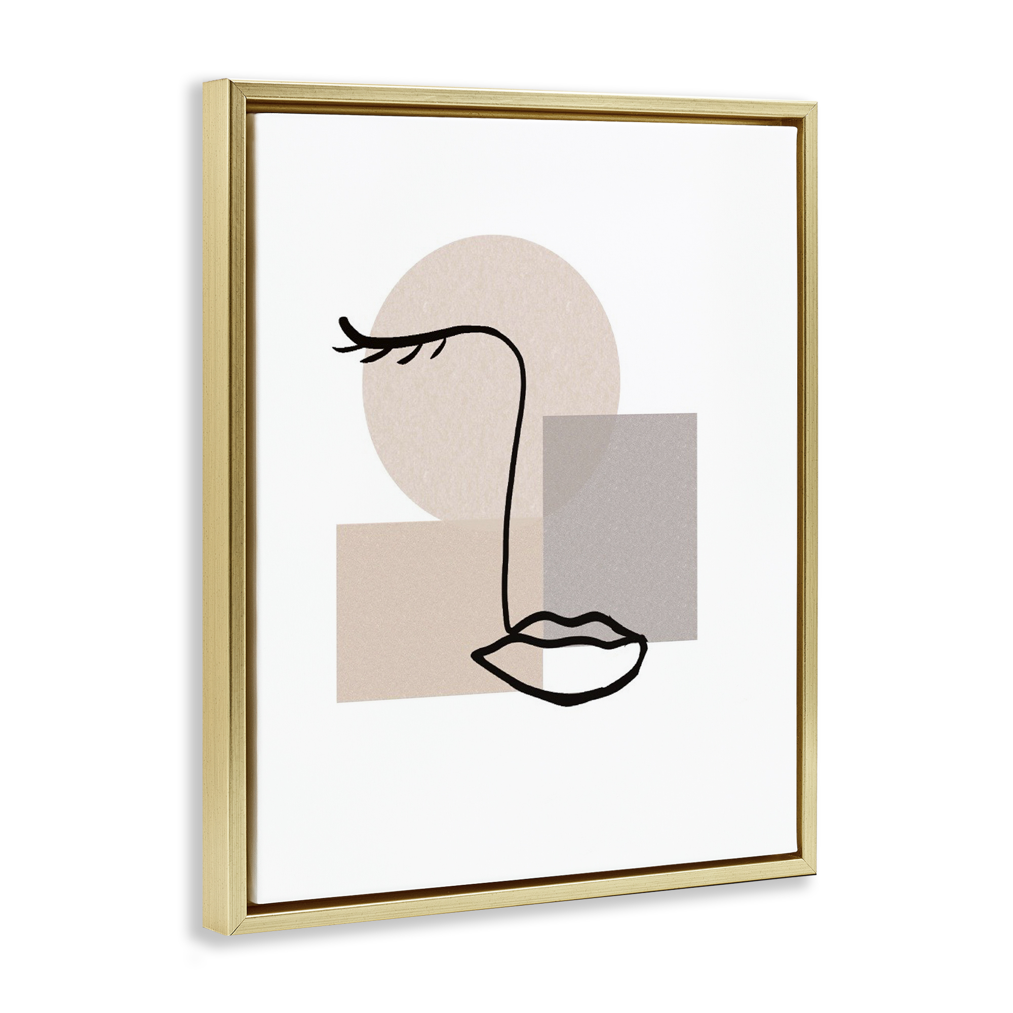 Stupell Industries Minimal Face Portrait Abstract Painting Gold Floater Framed Art Print Wall Art, 17 x 21