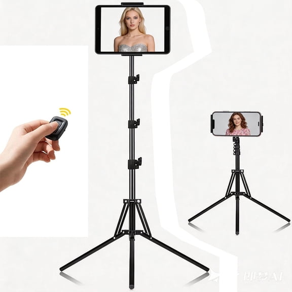 Ipad Tripod Stand with 65 inch Height Adjustable iPad Stand Holder & iPad Floor Stand with 360° Rotating iPad Tripod Mount for iPad Pro, iPhone, Kindle, and All 4.5-12.9 Inch Tablets