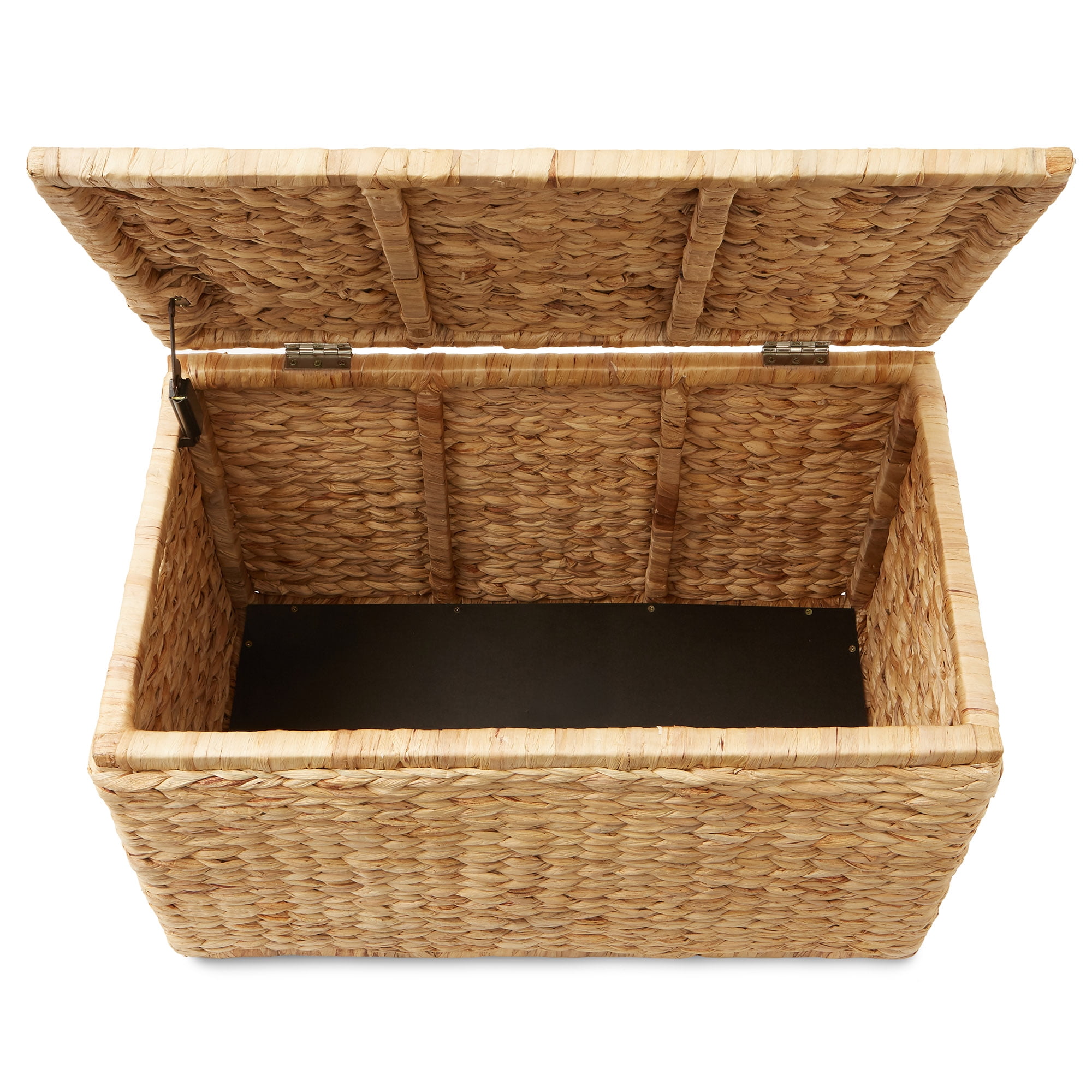 Casafield 30" Storage Chest with Lid, Handles, Safety Hinge - Natural, Water Hyacinth Wicker Storage Trunk Basket for Bedroom, Entry Way, Living Room