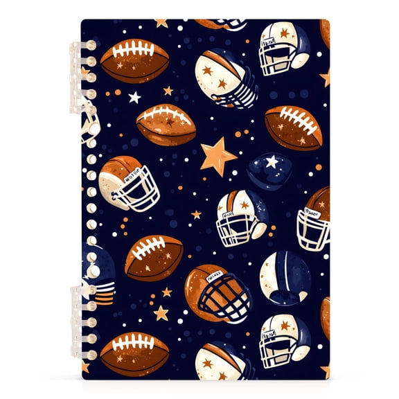 Spiral Journal Notebook Football Helmet Stars A5 Lined Hardcover PP Material with 60 Pages Paper College Ruled Notebook for Work Note Taking Writing 5.7x8.3 Inch