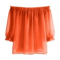 thumbnail image 6 of CYMMPU Women's Summer Solid Color Casual Off Shoulder Chiffon Blouse, Loose Lightweight Fashion Summer Top for Women Orange XXL, 6 of 8