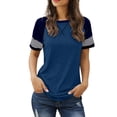 thumbnail image 1 of Vente Chaude! Uooqdmx T-Shirts Basiques pour Femmes, Chemise Rayée pour Femmes, Hauts Colorblock pour Femmes, T-Shirt Col Rond Blouse Décontractée Ample, Chemises à Manches Courtes pour Femmes, Bleu TTG, 1 of 7
