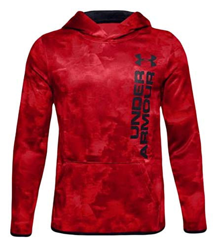 Red/Black Youth Large Under Armour Boys Fleece Hoody Warm-up Top 