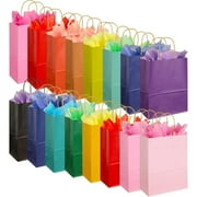 32 Pieces Gift Bags with 32 Tissues, 8 Colors Party Favor Bags with Handles, Rainbow Gift Bags for Wedding, Birthday, Party Supplies and Gifts