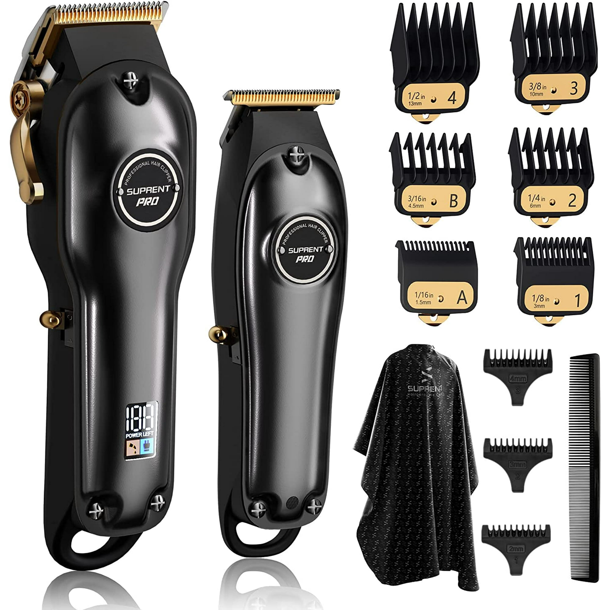 Suprent Professional Hair Clippers For Men Hair Cutting Kit Zero Gap T Blade Trimmer Combo Cordless Barber Clipper Set With Led Display Black B