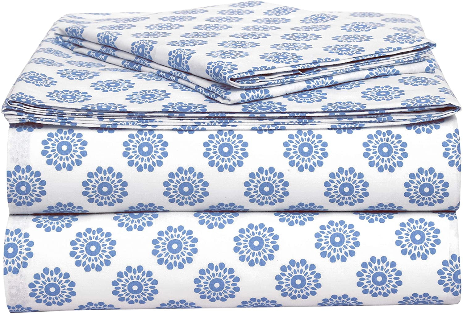 Twin Breathable EnvioHome 100% Cotton Sheet and Pillowcase Set – Ultra Soft 3 Pc Mandalas Aqua Deep Pocket 
