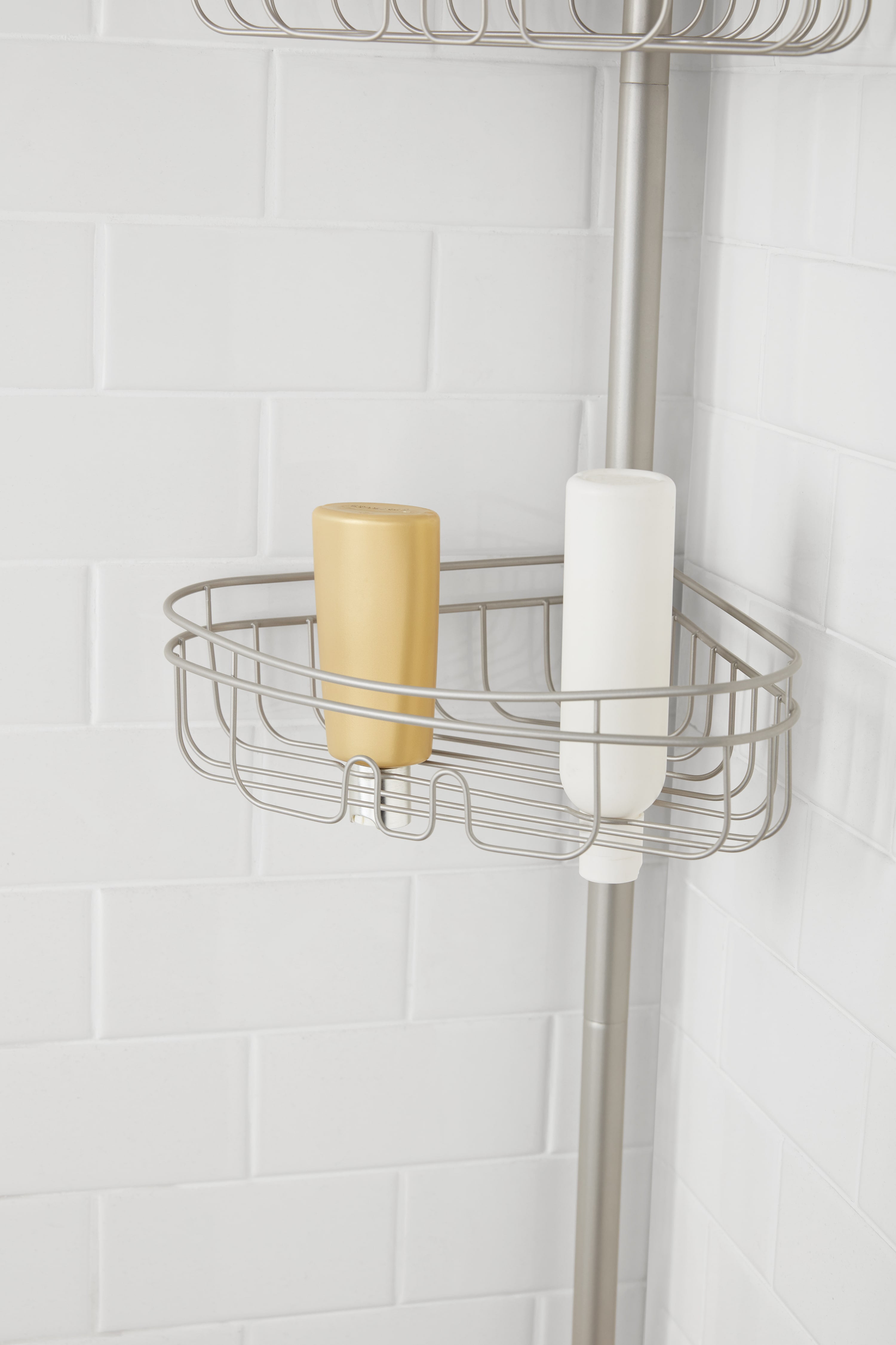 White Tension Pole Shower Caddy with 4 Shelves, 60 to 97, Mainstays 