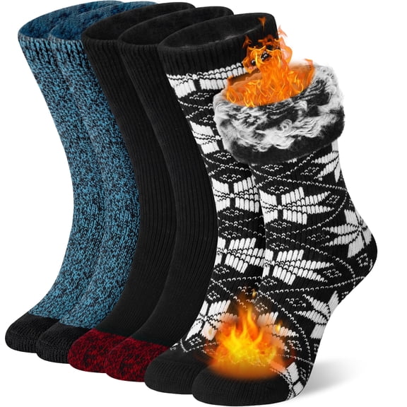 Loritta 3 Pairs Thermal Socks for Women, Winter Thick Warm Heated Boot Crew Socks Size 5-11