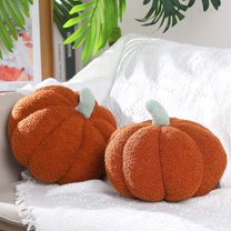 TETOU 2Pcs Pumpkin Throw Pillow, 11*9.5" Fall Thanksgiving Cushion, Pumpkin Sofa Throw Pillow Cushion for Car Bedroom Sofa Couch Home Decoration - Brown