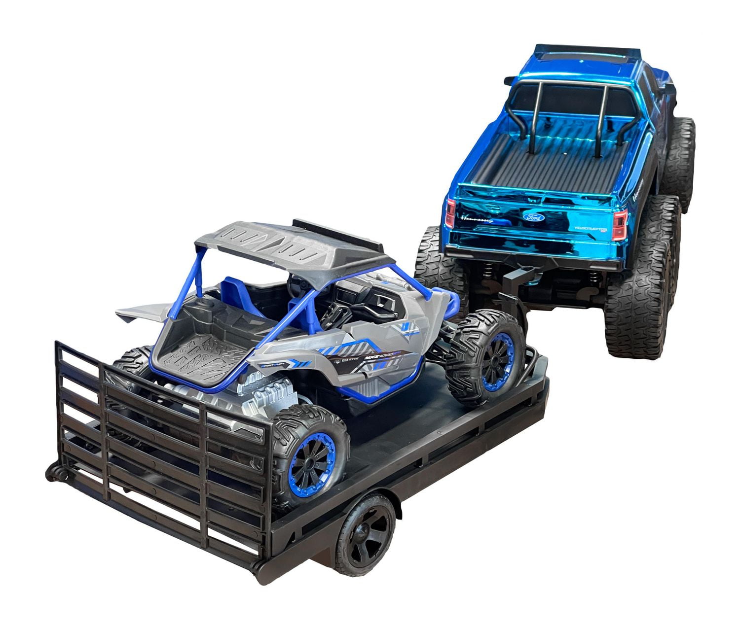 Combinaison de camion Ford Velociraptor téléguidé à échelle 1:10 avec véhicule côte à côte Yamaha YXZ à échelle 1:18, 2 télécommandes comprises