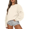thumbnail image 1 of Sudadera de mujer de gran tamaño con cuello redondo y manga larga de forro polar, ropa para adolescentes y niñas de otoño e invierno (L), 1 of 6