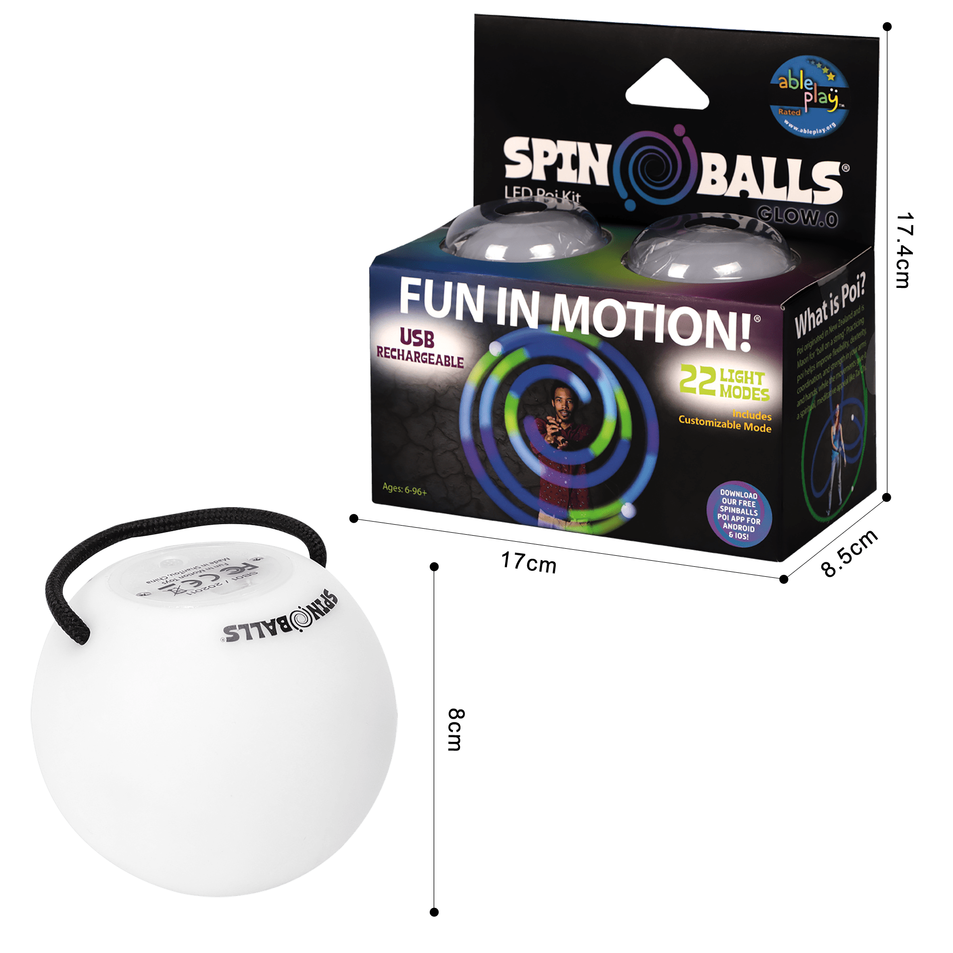 Spinballs Glow.0 LED Poi Balls Glow USB Rechargeable with 22