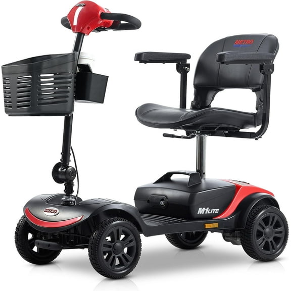 SUWU Mobility Scooter for Seniors, Heavy Duty 4 Wheels Folding Wheelchair Device for Travel, Best Gift for Elderly, Red