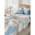 thumbnail image 4 of Palm Tree King Size Flat Sheet, Wrinkleproof & Fadeproof Cooling Flat Bed Sheet Only, Blue Tropical Plant Summer Retro Wood Plank Breathable Soft Bedding Top Sheets 105 x 98 Inches, 4 of 8