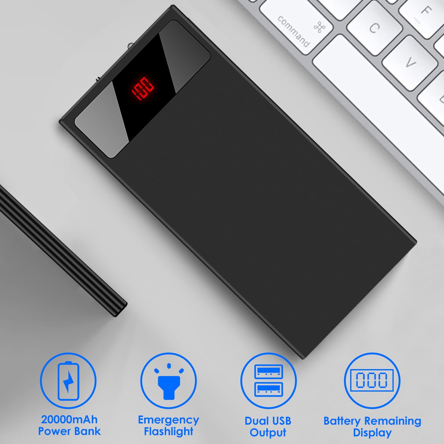 5V 2.1A Battery Pack 20000mAh Power Bank with Dual USB Port Heated Clothing Replacement Battery Pack for Heated Vest Jacket Coat Pants Black